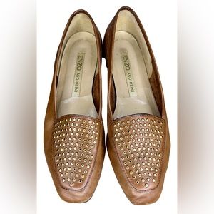 Enzo Angiolini Italian leather women’s loafer 8.5 gold studded brown vintage